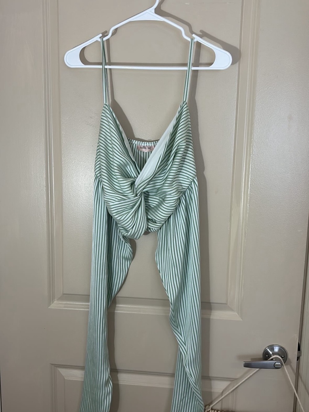 Striped Sage Green Tie-Front Crop Top